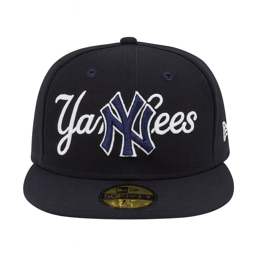 New Era 59Fifty New York Yankees Overlap Fitted Hat Dark Navy Blue
